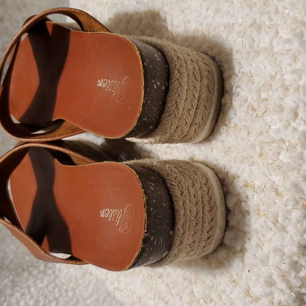 Glisten Camel Color Leather Espadrille Platform Sandals Size 8.5 - Picture 6 of 10